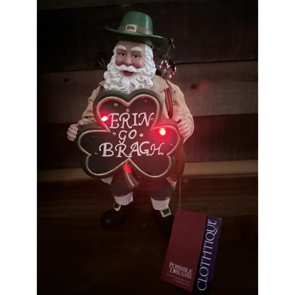 Possible Dreams Clothtique Irish Santa Smiling Eyes 2002 Musical & Lights - Box